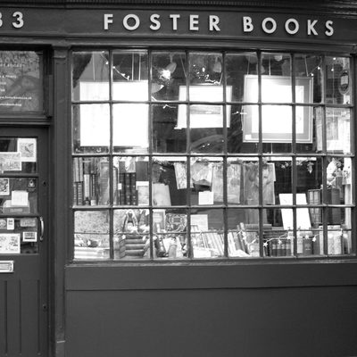 A bookshop frontage, its window full of books